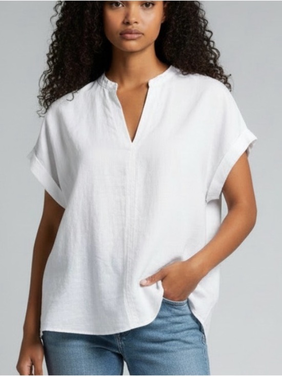 Everlane Tops - Everlane White 100% Linen Boxy Cap Sleeve V-Neck Pullover Clean girl Top Size 6